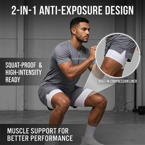 Set da Palestra 2 in <span class=keywords><strong>1</strong></span> per Uomo con Logo Personalizzato, Pantaloncini Compressivi e T-shirt, Completo a 2 Pezzi ad Asciugatura Rapida per Corsa e Fitness - Product Image 3