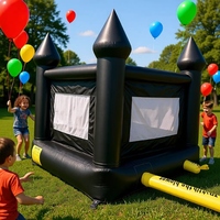 Château gonflable noir pour jardin, avec piscine à balles, jeux et jouets