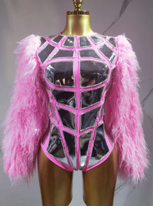 Velours bulle manches miroir Muscle body discothèque scène spectacle Catsuit danse tenue armure Style Bar femme robe de soirée - Product Image 2