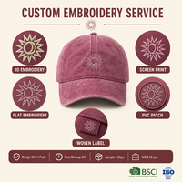 Casquette de baseball vintage brodée Soleil Lune avec logo personnalisé, en sergé de coton délavé, 6 panneaux, réglable, unisexe, vente en gros, OEM, faible MOQ