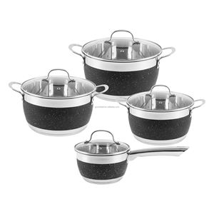 Batterie de cuisine 8 pièces <span class=keywords><strong>en</strong></span> acier inoxydable peint <span class=keywords><strong>en</strong></span> marbre Ensemble de casseroles et de casseroles au design d'Europe de l'Est - Product Image 1