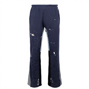 Street Style Plain Dyed Midweight Outdoor Casual <b>Men</b> Sports Custom Logo <b>Drawstring</b> Cotton Flare <b>Trousers</b> Straight Jogger - Product Image 1