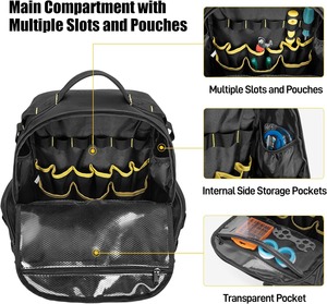 Electrician Repairman Tactical Work Tool Bag Heavy-Duty Tool Storage Bag <b>Backpack</b> with Padded Shoulder - Product Image 2