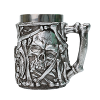 Taza de Beber Aislada al Vacío Hecha a Mano con Diseño de Calavera 3D en Acero Inoxidable, Estilo Vikingo, Boca Ancha, Apta para Agua Hirviendo, Mantiene la Temperatura por 6 Horas