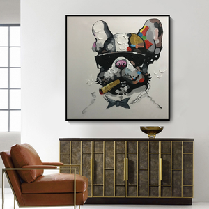100% peint à la main Animal Graffiti bouledogue <span class=keywords><strong>patron</strong></span> portant des lunettes de soleil sur <span class=keywords><strong>toile</strong></span> Pop moderne décoration murale Art encadré prêt à accrocher - Product Image 4