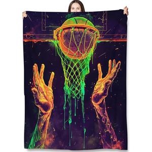 Couverture en flanelle noire Cosmic Basketball Hoop, couverture de sieste réversible, douillette et chaude pour chambre à coucher, salon, impression personnalisée - Product Image 5