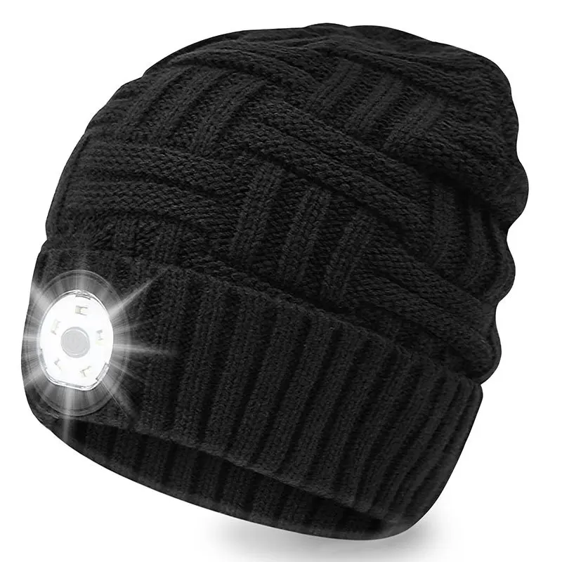 FREE SHIPPING customize custom knit thermal wool winter light up led beanie beanie cap hat for running hiking with led light