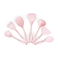 7-delige roze siliconen spatels, garde, tang en andere keukenaccessoires; siliconen bakgerei sets