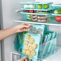 Boîte de rangement transparente bleu clair en plastique avec roulettes pour réfrigérateur, pour le stockage de boissons, fruits, légumes, et pour armoire de cuisine