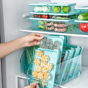 Boîte de rangement transparente bleu clair en plastique avec roulettes pour réfrigérateur, pour le stockage de boissons, fruits, légumes, et pour armoire de cuisine - Product Image 3