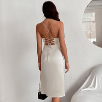 Robe moulante sans dos sans manches en satin de soie pour soirée Robes en satin de soie ajustables pour femmes Robes moulante en soie