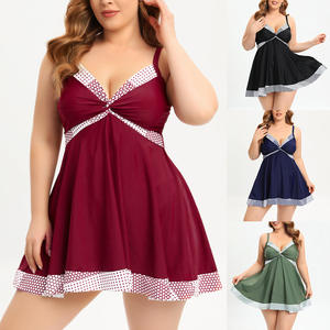 <b>Plus</b> <b>Size</b> Women <b>Swim</b> <b>Dress</b> V Neck Conservative Swimsuit High Elasticity Quick Drying For Swimming Water Sports Army Green Navy - Product Image 1