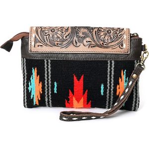 Handtooled Boho Clutch Bag for Women Tribal Aztec Cowhide Leather Saddle Blanket Embroidered Vintage Western <b>Wristlet</b> Purse - Product Image 6