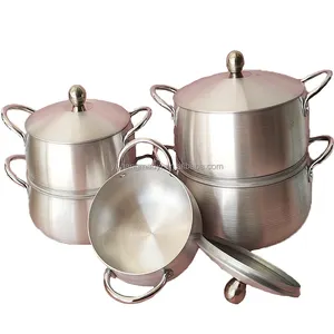 2024 Hot Selling Kitchen Cookware Heavy Aluminium Pot Set High Capacity10PCS Cooking Pot Sets Soup With Handle Metal Lid