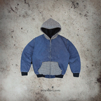 Blouson en jean à capuche personnalisé pour homme, avec fermeture éclair, coupe ample, patchwork en tweed contrastant, style streetwear vintage délavé pour l'automne