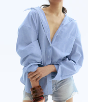 Femmes Vintage Simple Design décontracté ample à manches longues rayé bouton popeline chemise été automne Blouse chemises mode chaude