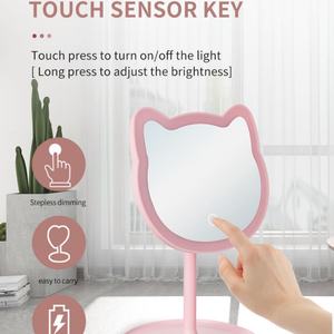Miroir de maquillage lumineux LED en forme d'oreilles de chat, miroir cosmétique en verre pour salle de bain, miroir de maquillage sur pied pour table - Product Image 5