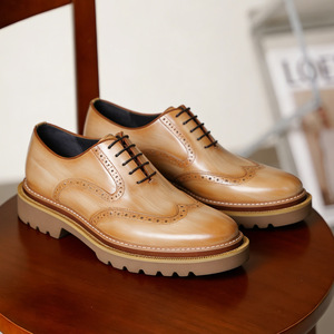 Engraved leather <b>shoes</b>, men's, top-grain cowhide, thick sole, heightening, business and commuting casual <b>shoes</b>, Oxford <b>shoes</b> - Product Image 2