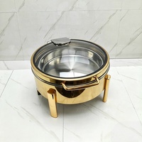 Ensemble de réchauds de luxe 6L en acier inoxydable doré et verre, 400W, pour traiteur, mariage, buffet, style saoudien Redondo