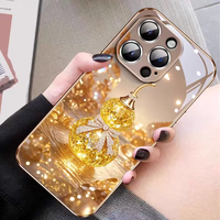 Coque de téléphone de luxe dorée à motif floral, peinte aux UV, pour iPhone 6-17 Pro Max, antichoc, impression à effet d'eau, en verre PC TPU