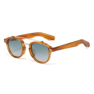 Lunettes de soleil polarisées vintage à monture intégrale UV400, monture verte, branches en bois marron, double pont, rivets, unisexe adulte, verres TAC dégradés - Product Image 6
