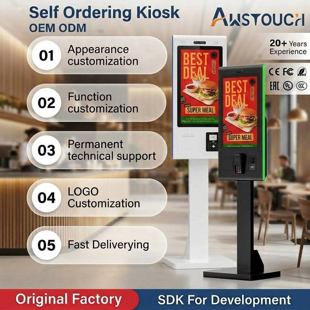AWSTOUCH 21.5 Inch Touch Screen Indoor POS System Kiosk with SDK Self-Service Payment Floor Standing and Desktop Support