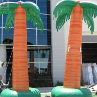 Palmier gonflable géant personnalisé avec logo, éclairage LED, tronc orange, tronc brun, accessoire publicitaire gonflable pour fête tropicale, pour centre commercial