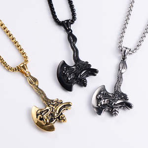 เครื่องประดับสไตล์ฮิปฮอปทำจากสแตนเลสคุณภาพสูงจี้รูปขวานมังกร - Product Image 2