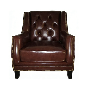 <span class=keywords><strong>Fauteuil</strong></span> classique capitonné en <span class=keywords><strong>cuir</strong></span> véritable avec garniture cloutée - <span class=keywords><strong>Fauteuil</strong></span> d'appoint <span class=keywords><strong>marron</strong></span> <span class=keywords><strong>foncé</strong></span> pour salon et bureau - Product Image 1