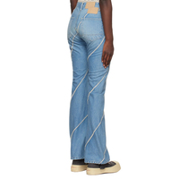 Lignes de biais parallèles taille moyenne femme Rivet Denim pantalon Bootcut décoloration bleu coton lavé Long Jean femmes décontracté évasé Jeans