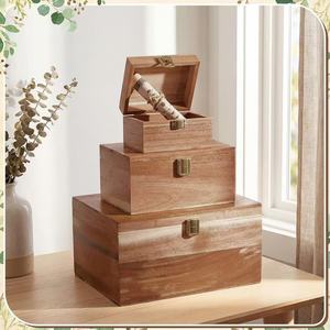 Boîte de rangement en bois à couvercle rabattable avec serrure, organisateur en bois massif pour bijoux et accessoires, solution de rangement polyvalente - Product Image 1