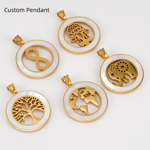 จี้สแตนเลสสตีลเคลือบทอง 18K PVD ประดับเปลือกหอย - ต้นไม้แห่งชีวิต, ฮัมซา, ช้าง, อินฟินิตี้, แผนที่โลก |   มีบริการตามสั่ง - Product Image 5