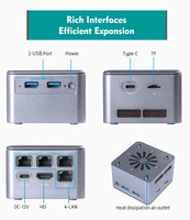 Mini PC de Bolsillo con 4 Puertos LAN, 2 Puertos USB, Intel de 12.ª Generación N150 N100 N305 N300, DDR5 Integrada de 8GB/16GB, 1 Puerto HD/Tipo-C, Win10/Win11