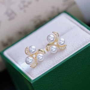 WENCHI S925 <b>Silver</b> Fine <b>Stud</b> <b>Earrings</b> DIY Pearl Accessories with 6-7mm Beads Multi-Pearl Hollow Support Model 11103 China - Product Image 3