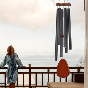 41-inch black aluminum-wood wind chime, outdoor <b>waterproof</b>, holiday gift, outdoor home decoration - Product Image 3