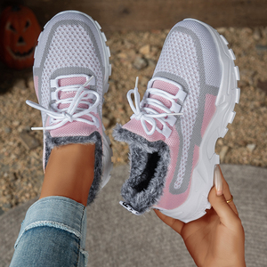Chaussures pour femmes, baskets classiques thermiques, automne hiver, fourrure, talon plat, grande taille, doublure en coton, semelle épaisse, chaussures en coton robustes - Product Image 4