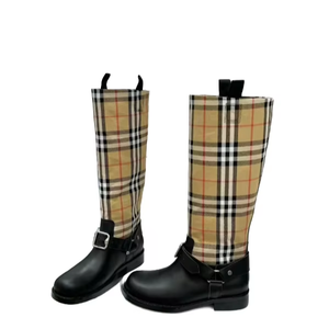 Bottes hautes à talon épais pour femme, rayées, originales, polyvalentes, de haute qualité, confortables, respirantes, avec fermeture éclair latérale, nouvelle collection - Product Image 4