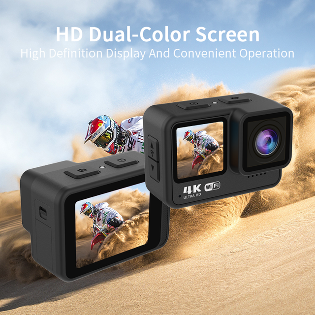 WIFI 4K HD Anti-Shake 21M Waterproof Sports Camera with Remote Touch Dual Screen Wide Angle 128GB Built-in MicroSD 1000mAh