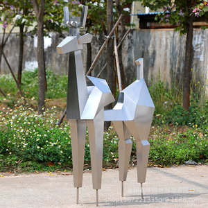 Escultura Abstracta de Ciervo en Acero Inoxidable, Decoración Geométrica para Jardín Exterior, Montaje en Suelo, Paquete de Varias Piezas - Product Image 3