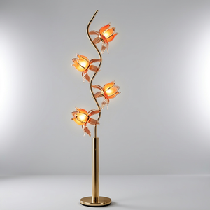Lámpara de Pie Decorativa con Diseño Floral, Pantalla de Cristal Rosa en Forma de Loto, Lámpara LED para Decoración de Vestíbulos de Hotel - Product Image 4