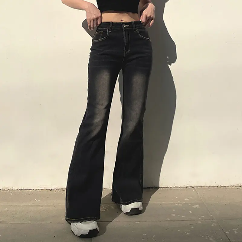 2024 estilo urbano SLIM-Fit micro-elástico sexy jeans desgastado personalidad apretado Flare pantalones mujeres