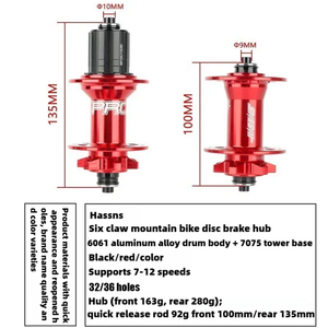 Moyeu de <span class=keywords><strong>roue</strong></span> de vélo <span class=keywords><strong>VTT</strong></span> en alliage, avant et arrière, frein à disque Shimano XD, noir et rouge, <span class=keywords><strong>montage</strong></span> 8 9 10 11S, roulement étanche - Product Image 6
