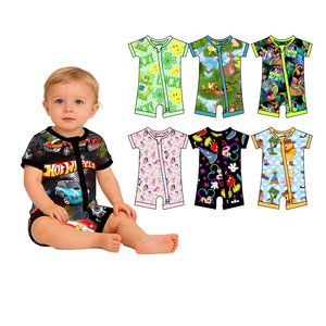 Pijamas de Bambú Personalizados Listos para Enviar, Pijamas Cortos con Cierre para Bebés, Estampado de Personajes, Caja Misteriosa - Product Image 1