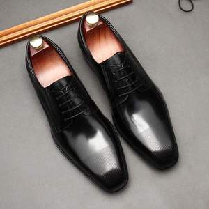 รองเท้าหนังแท้ทรงสี่เหลี่ยมแบบอิตาลีสำหรับผู้ชาย สีแดงไวน์ ทำมือ รองเท้าหนังสำหรับธุรกิจและงานทางการ รองเท้าหนังแบบออกซ์ฟอร์ด - Product Image 2