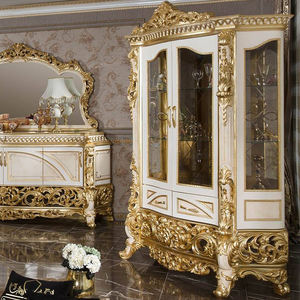 ארון יין מעץ עתיק בעבודת יד, צבע בהתאמה אישית, לסלון בסגנון מלכותי מזרח תיכוני, עם תצוגת כוסות, ידידותי לסביבה - Product Image 1