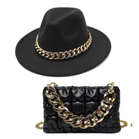 En Gros Ensemble Sac à Main Grande Chaîne Polyvalent et Chapeau Fedora de Loisirs Tendance pour Femme