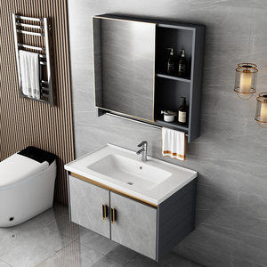 Space Aluminum Sintered Stone Modern Wall-Mounted Water Resistant Hotel Bathroom Cabinet Combo Ceramic Basin Integrated <b>Vanity</b> - Product Image 5