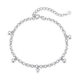 Dylam Simple Design 925 Sterling Silver Rhodium Plated Tiny Heart Pendant Link Chain Stacking <b>Bracelet</b> - Product Image 1