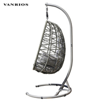 VANRIOS Fauteuil suspendu œuf circulaire en métal pour jardin, patio et intérieur, style brésilien, en rotin et corde, mobilier d'extérieur