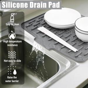 Multifunctional Food-Grade <b>Silicone</b> Kitchenware Drying <b>Mat</b> Countertop Use with Built-in Drainage Lip - Product Image 3
